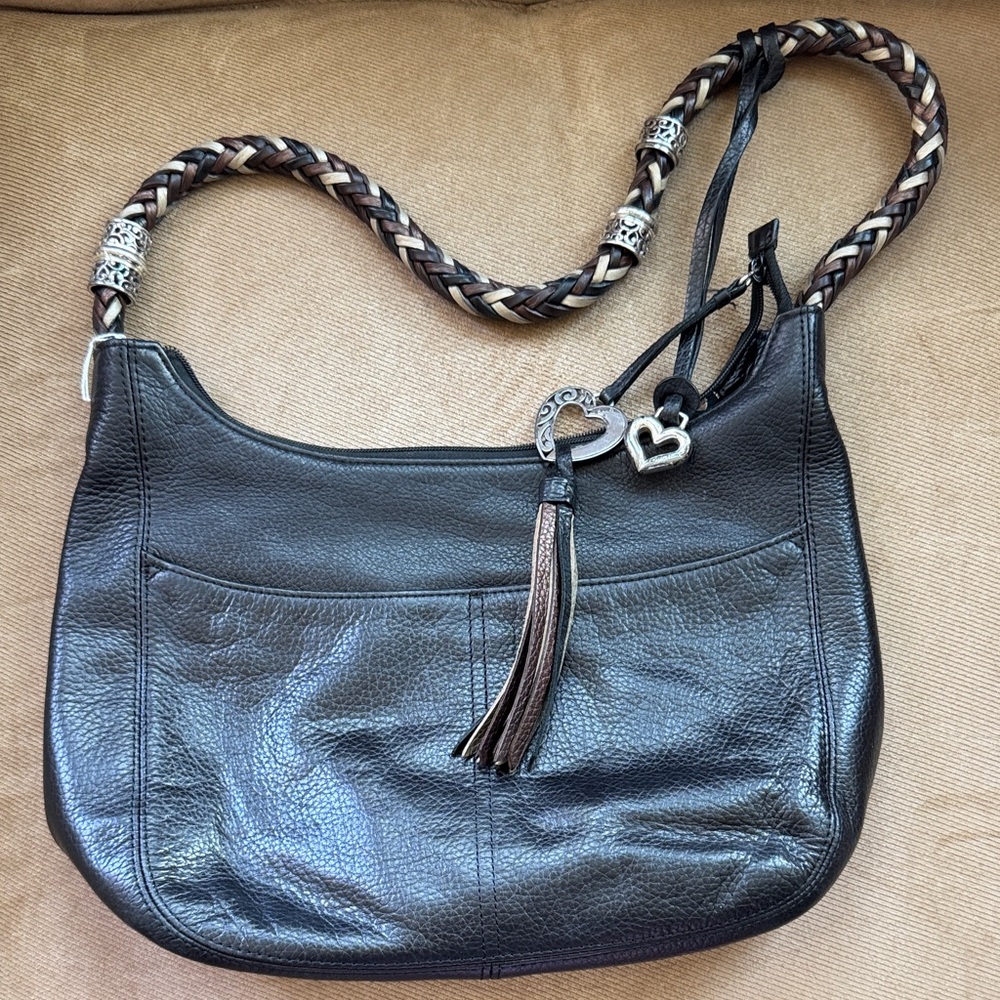 Brighton Black Leather Hobo with Braided Multi-Tone Strap